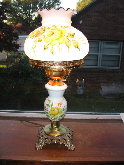 1940 Lamp with Hand-Painted Yellow Rose