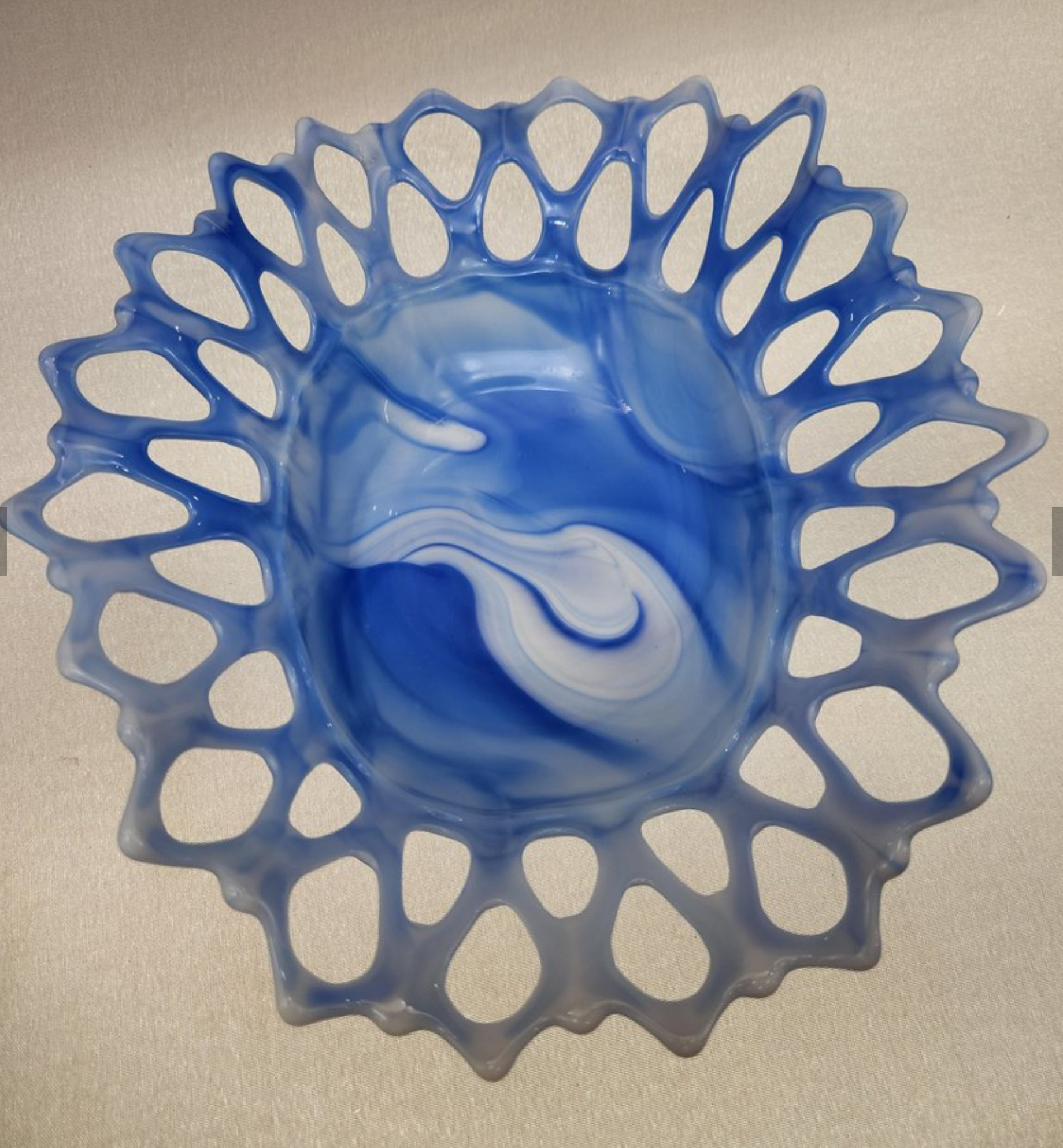 Doric / Laced Edge Fruit Bowl Blue Slag