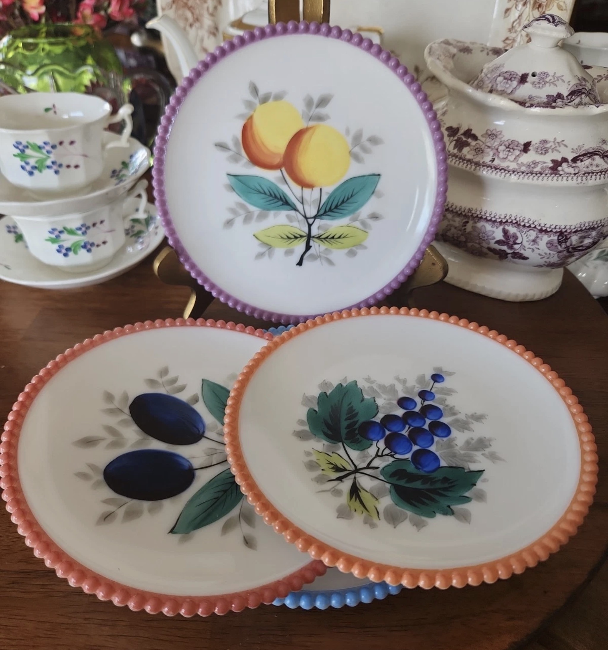 Beaded Edge Plates Fruit 1940s