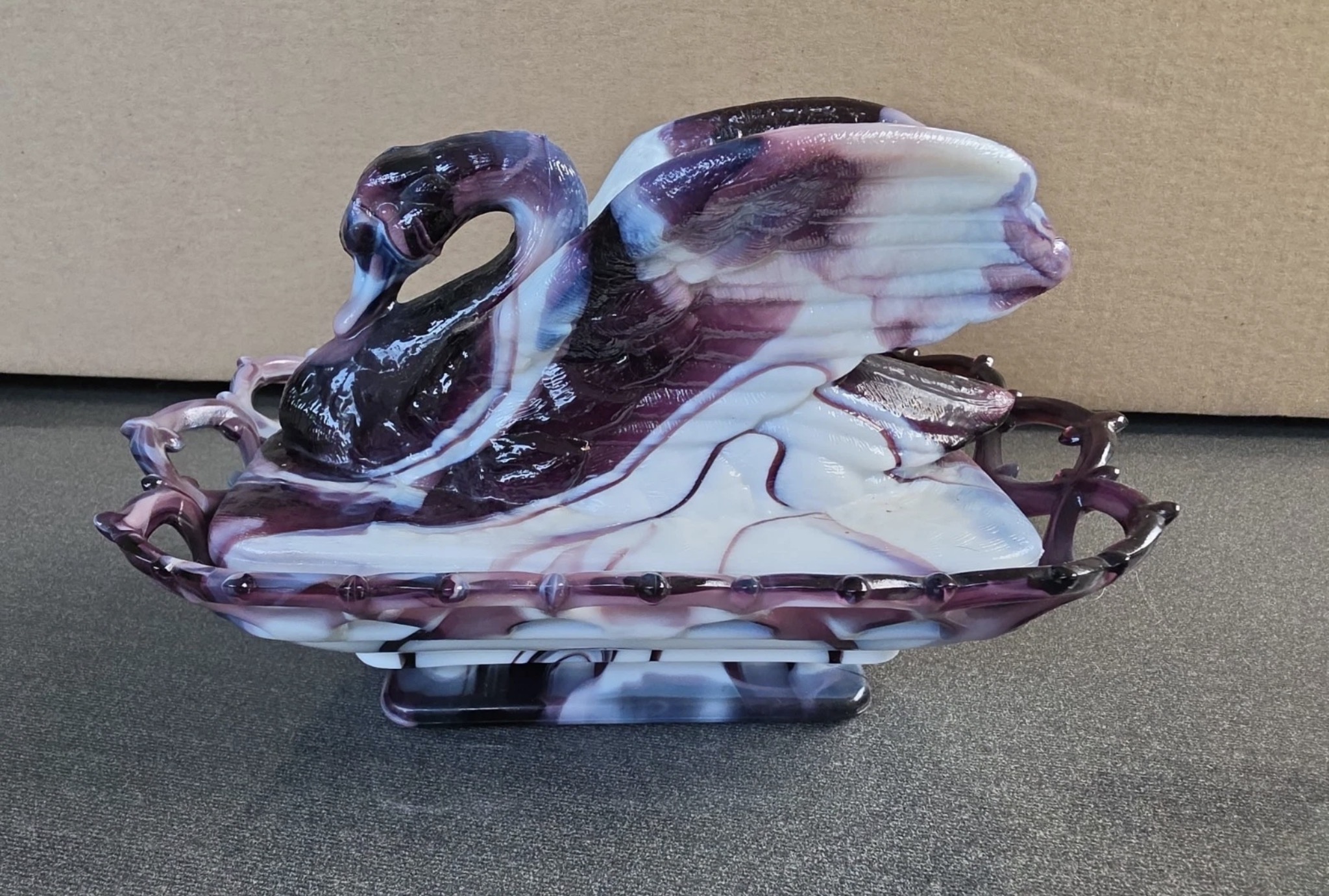 Purple Marble Swan on Lacey Base