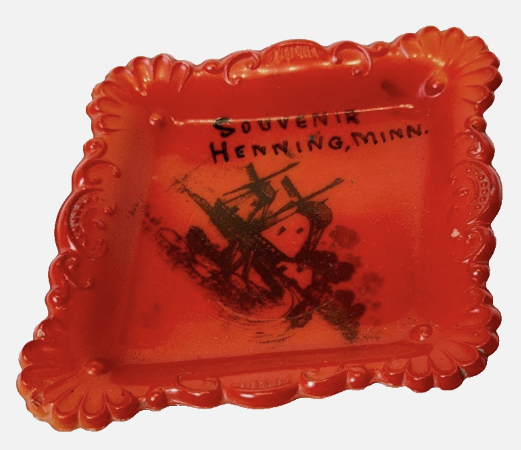 Pin Tray Orange on Opal Souvenir Henning Minn Windmills 