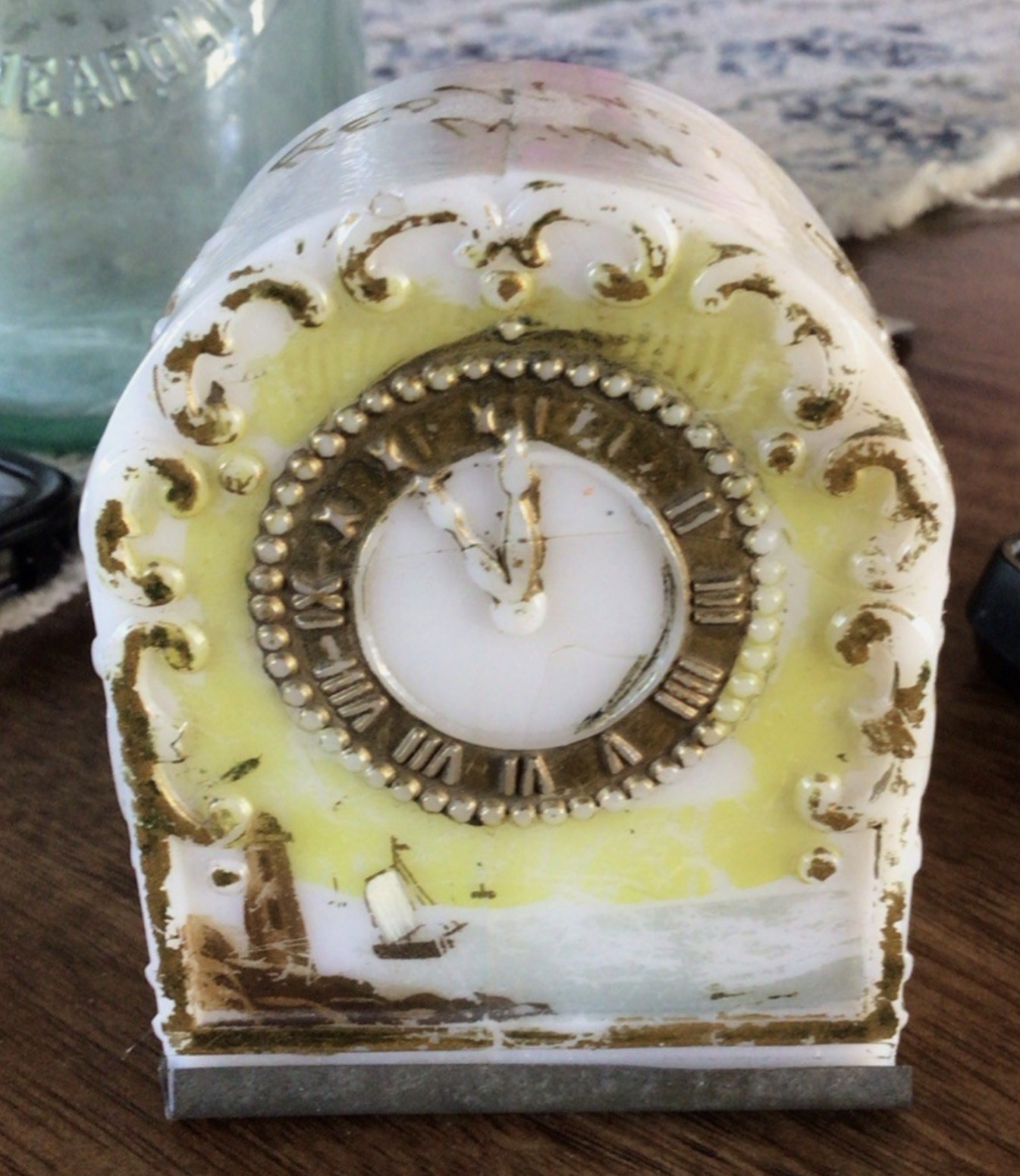 Tombstone Clock Candy Container Red Wing Minnesota Sailboat Scene