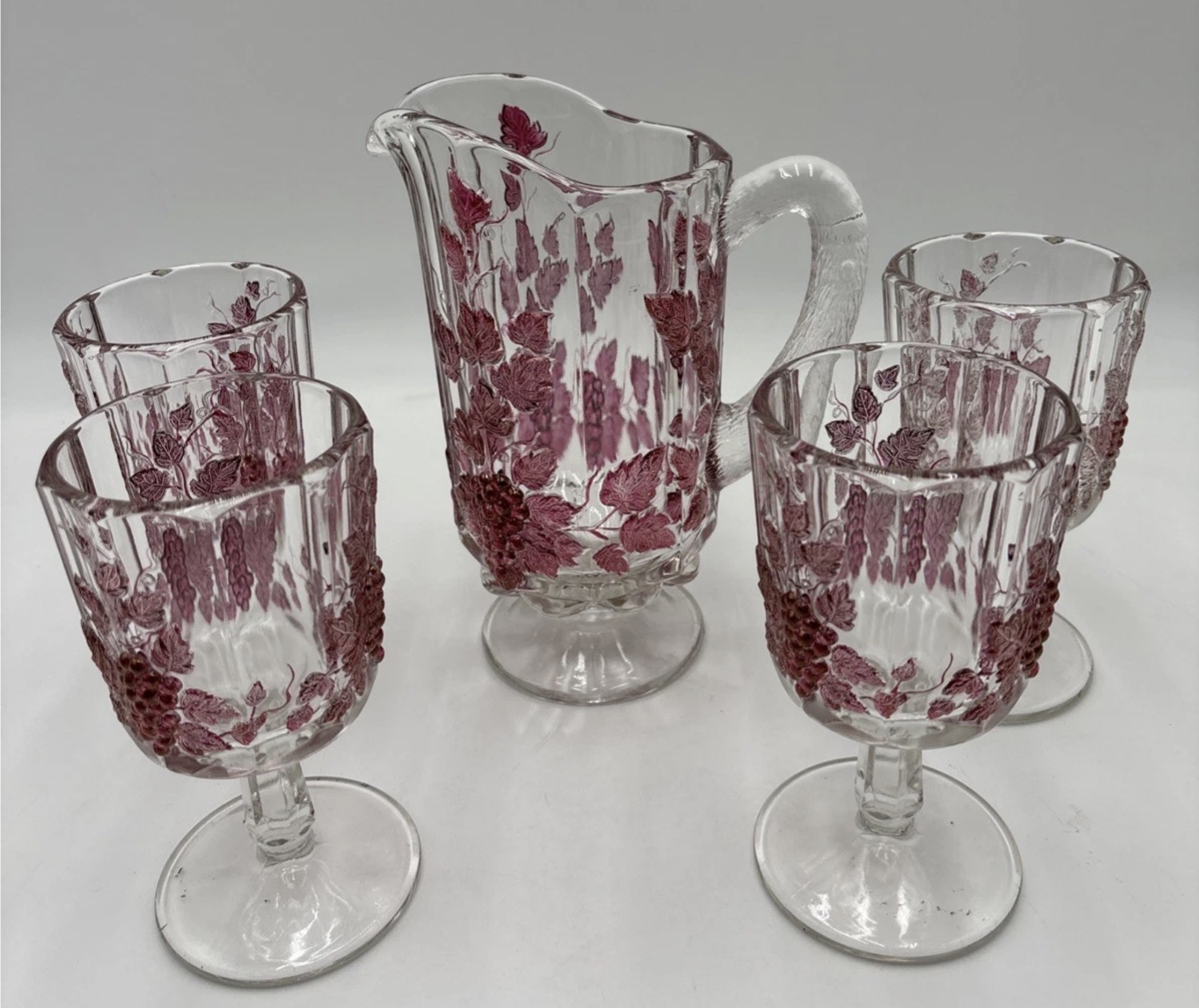 Paneled Grape Water Set Ruby Stain