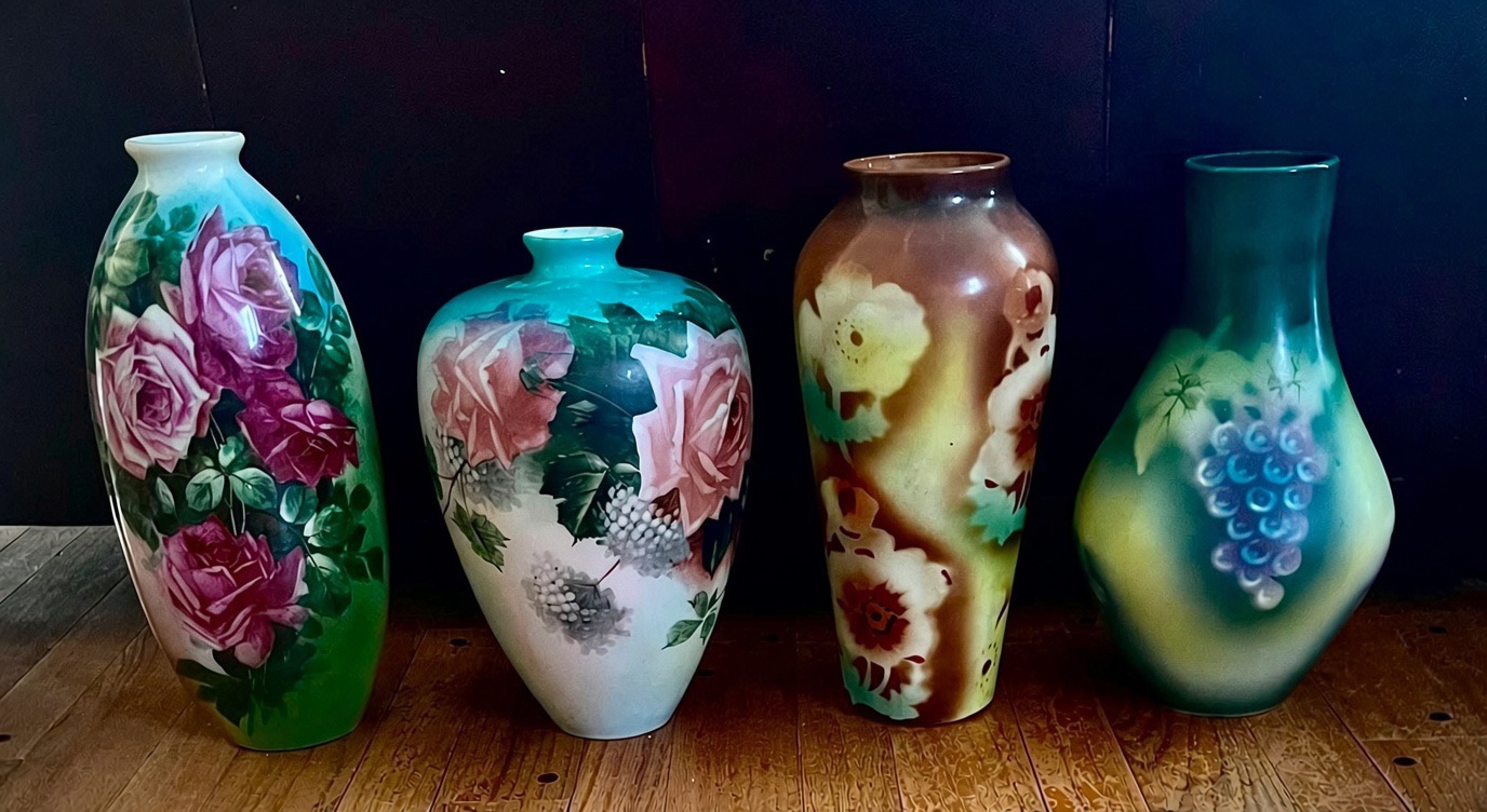 Fosteria Early Opal Decorated Vases
